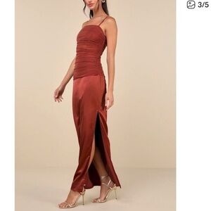 LULUS NWT‎ Perfected Essence Rust brown satin mesh waist maxi dress M